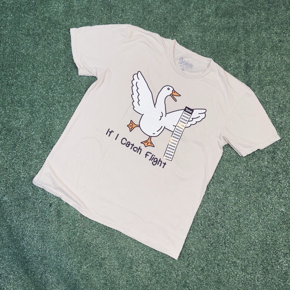 Spencer's Duck "If I Catch‎ Flight" Funny Graphic T-Shirt Men's Medium